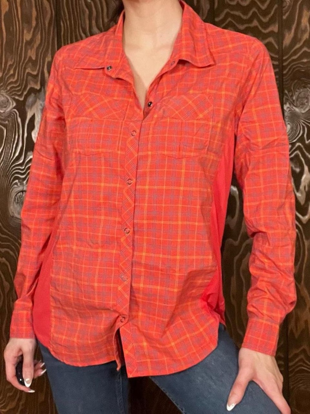 Cabela’s Outdoor salmon red Plaid Long-Sleeve Button-Down Shirt